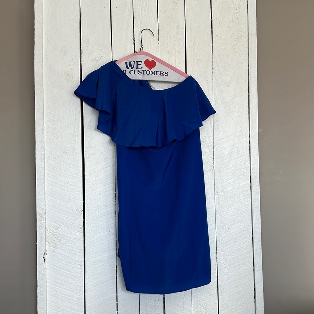 Blue, one shoulder dress